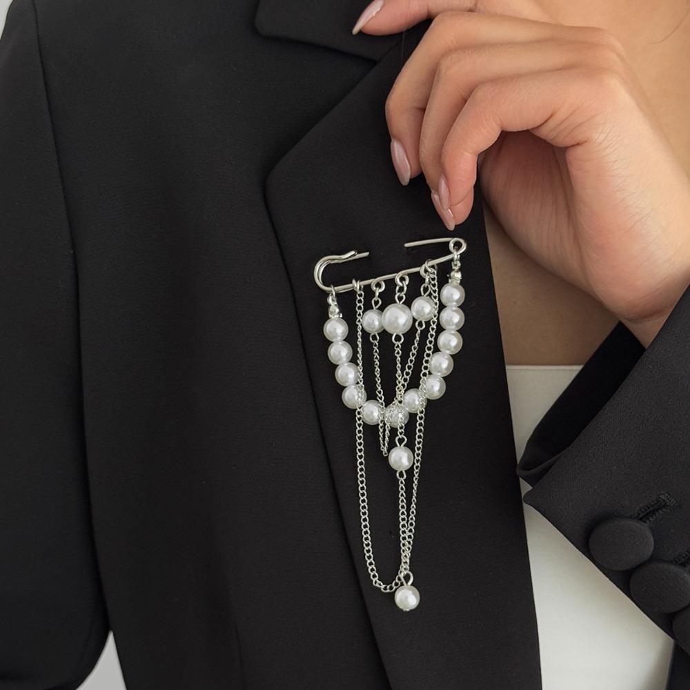 

New Alloy Tassel Chain Brooch Jewelry Accessories Exaggerated Clothing Tie Pin Silver Color Multilayer Pants Chain Women Girls