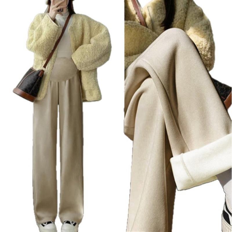 Maternity Pants Autumn and Winter Wear European Cotton Lint Wide-leg Pants Loose Large Size Casual Support Long Leggings Spring and Autumn Winter Wear