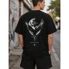 Men's Black Oversized Short Sleeve T-shirt with Raven Moon Compass Back Graphic, Soft Cotton Feel, Crew Neck, Streetwear Style for Casual Daily Wear