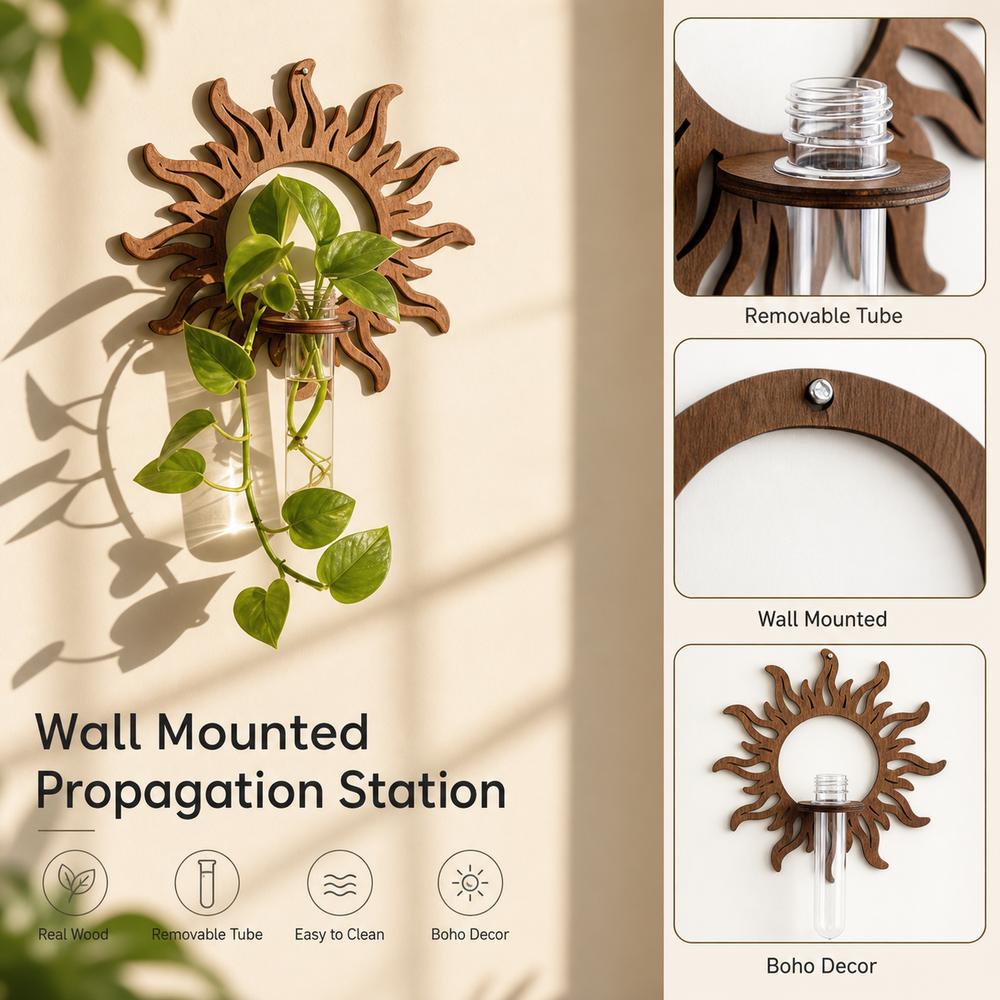 Wood Wall Propagation Station Bohemian Style Plant Propagation Vase Bedroom Wall Decor