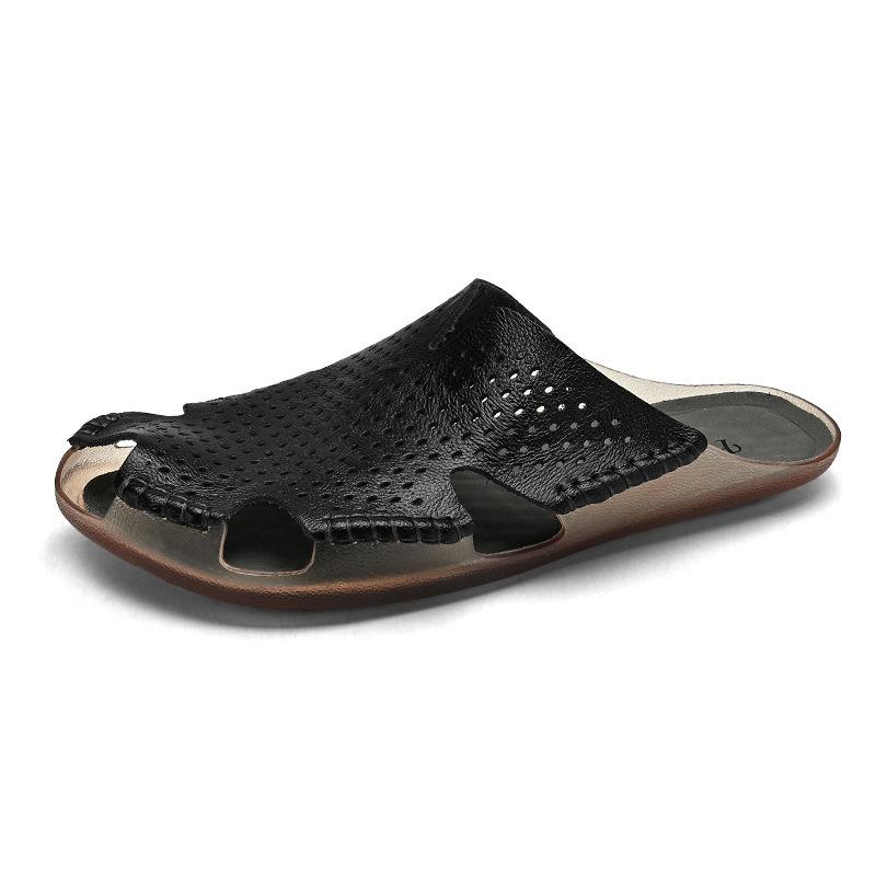 

Large size handmade bag head slippers real cowhide men s summer outdoor sandals home half drag Korean version personalized beach shoes 47