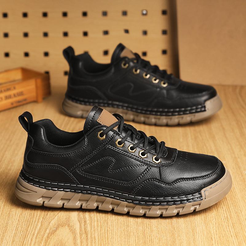 

Breathable Retro Leather Outdoor Shoes Soft Comfy Wear-resistant Men Designers Shoes Sneaker New Men s Casual Shoes High Quality 39 чёрный