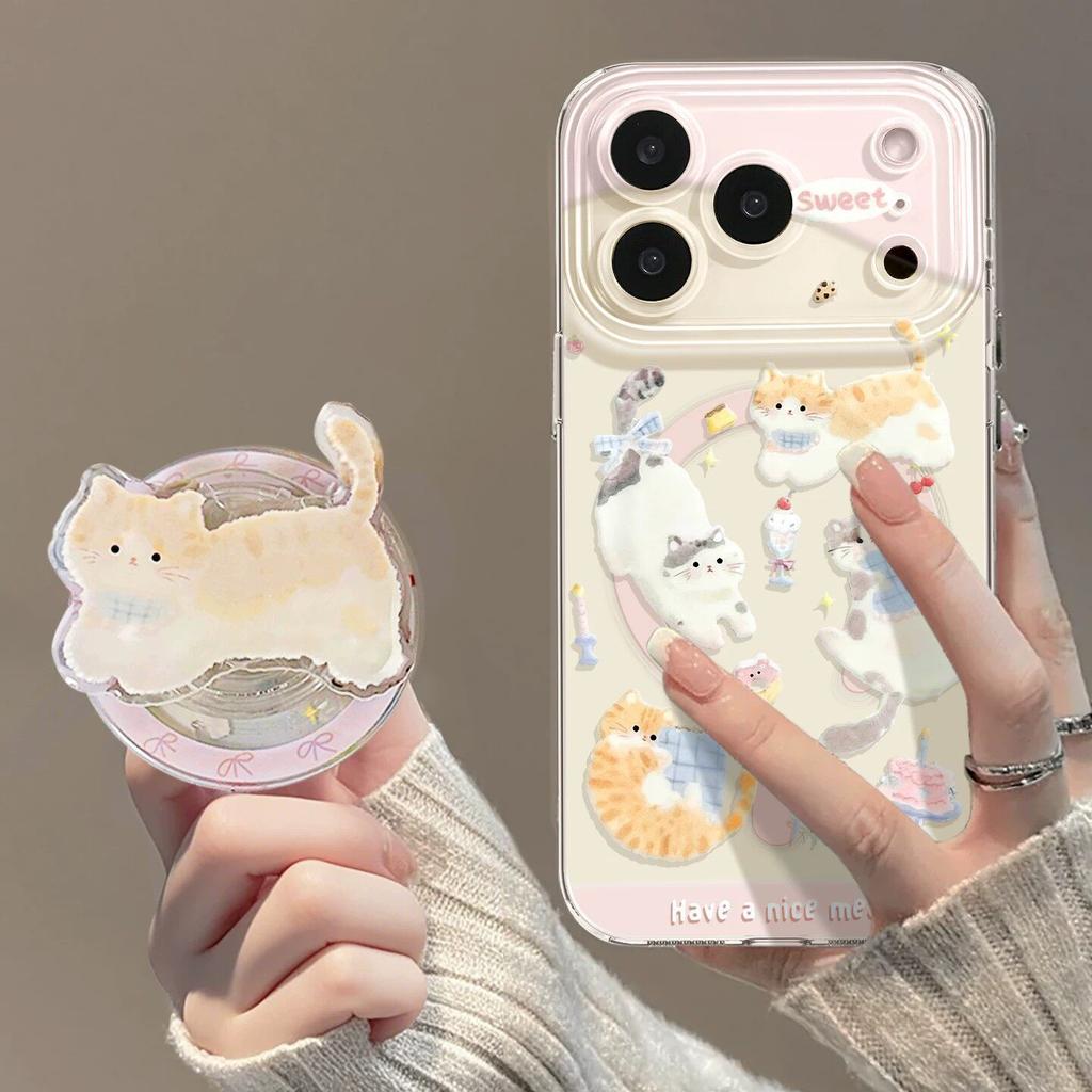 Bread kitten mobile phone case with bracket, suitable for iphone17pro magnetic attraction 16pm Apple 15 cute 14/13 set