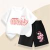 Summer Girls' Casual Set: Cute Rabbit Print Breathable T-shirt + Short-sleeved Pants Fashionable and Comfortable Set