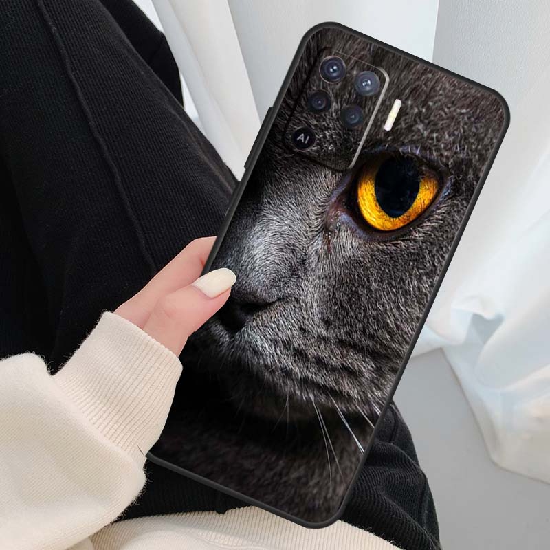 Grey British Shorthair Cat Case For Oppo A54 A74 A94 A18 A57 A17 A77 A38 A58 A78 A98 A80 A60 A40 A96 A76 A16 A15 A5 Pro