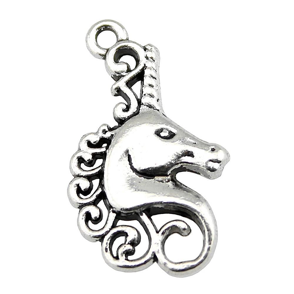 

10шт Счастливый Рог Лошади Шармы Амулеты Античное серебро Цвет Цинковый сплав 26X15mm