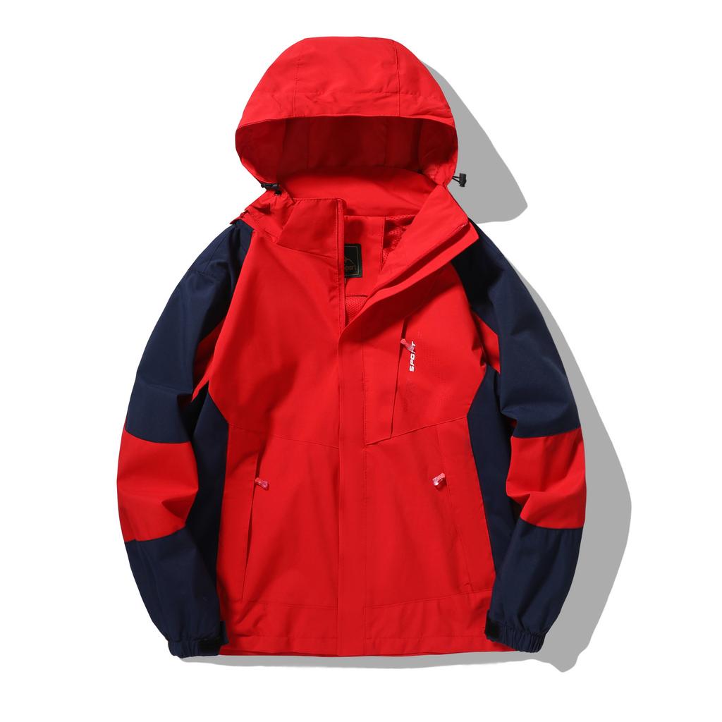 Chaqueta cortavientos para hombre, informal, con capucha y bloques de color para exteriores, nueva chaqueta resistente al desgaste para acampar y hacer senderismo en primavera