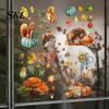 Cute Squirrel Hedgehog Deer Decals 9PCS Autumn Forest Animal Window Clings, Thanksgiving Maple Leaf Pumpkin Stickers, Reusable Static Clings