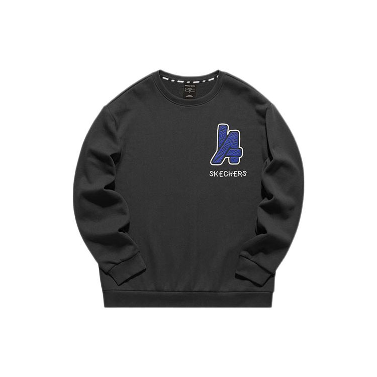 Skechers Letter Logo Embroidered Fleece Crewneck Sweatshirt Unisex sweatshirt Carbon-Black L121U177-0018 XS