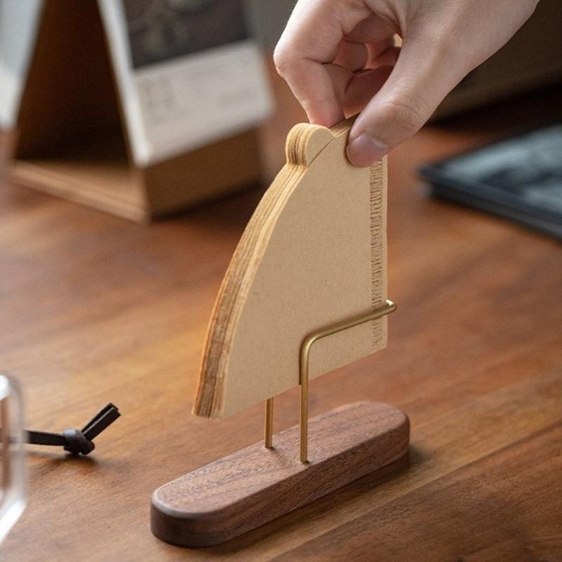 Wooden Filter Paper Rack Fan Shape Filtering Papers Holder Coffee Ornament Storage Box Walnut Desktop Decoration