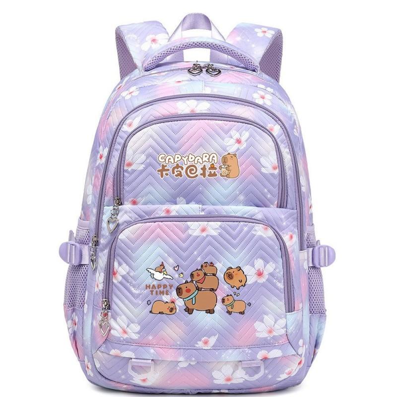 Capybara Print Youth School Backpack Teen Girls Boys Lightweight Multi-Compartment Nylon Bag With Air-Padded Straps