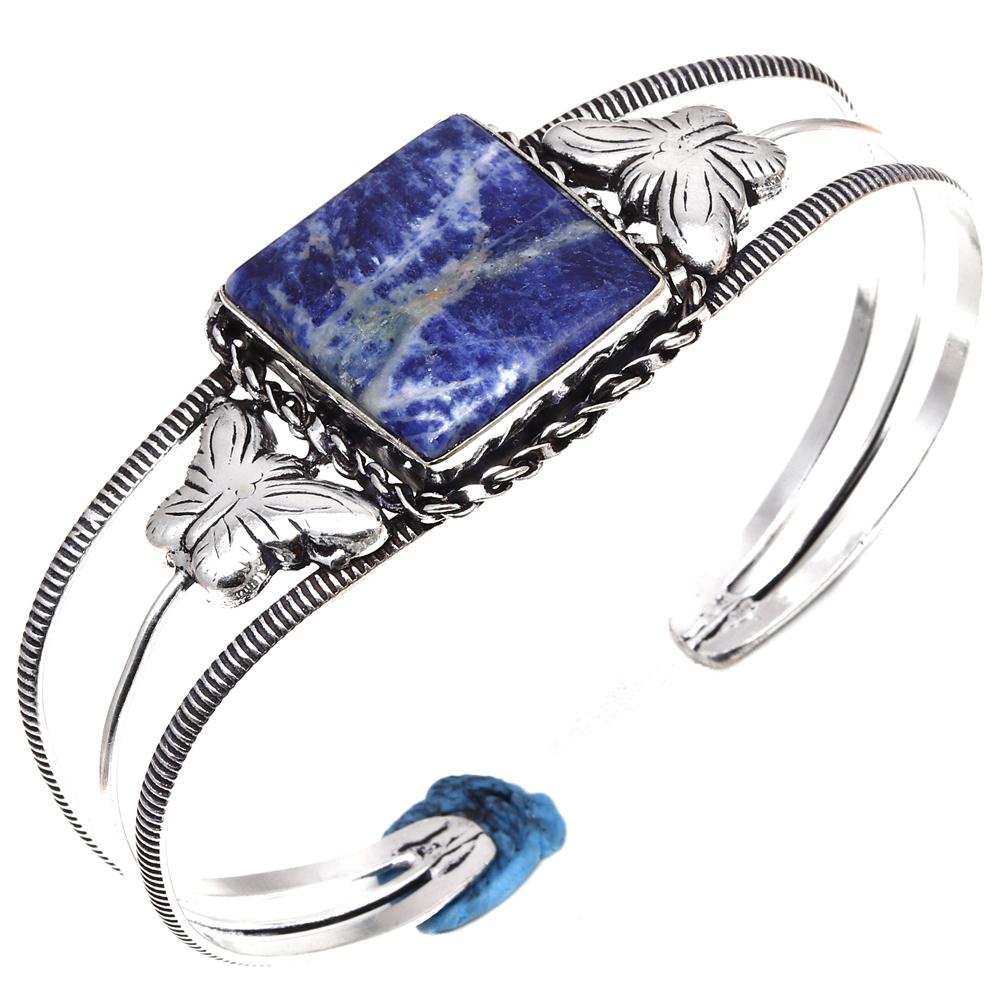 

Blue Sodanite Gemstone Silver Jewelry Cuff-Bangle 7 Adjustable