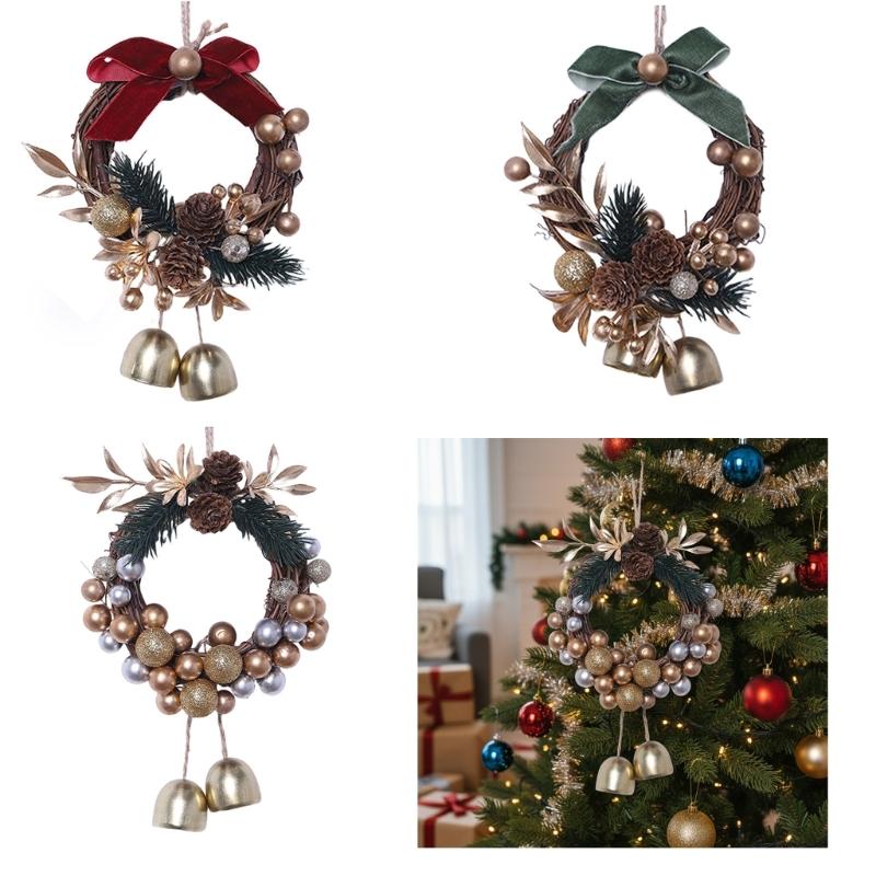 Hanging Wreath With Bells Pinecones Decorative Durable Holiday Decoration Christmas Scene