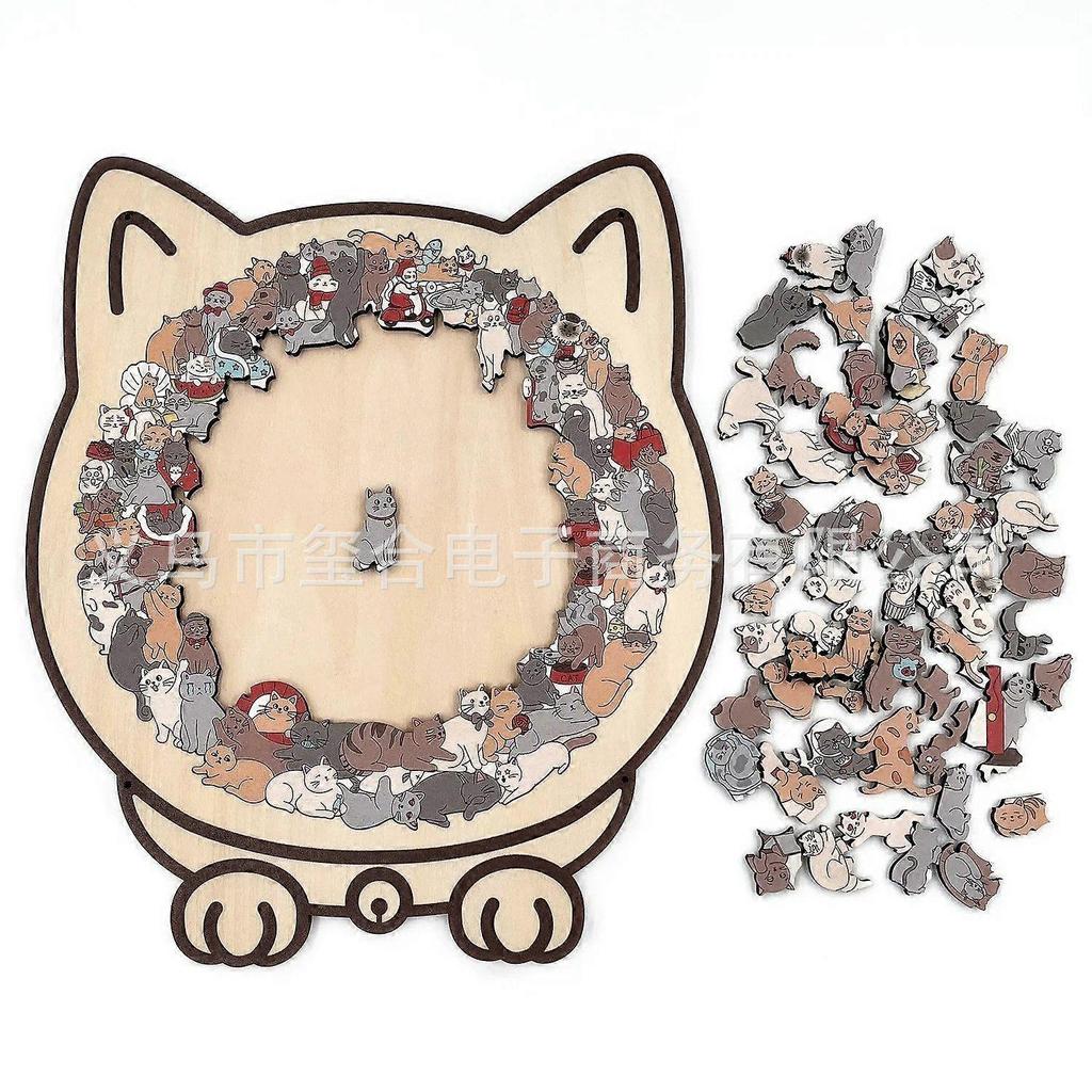 135-Piece Morandi-Colored Cat Shaped Wooden Jigsaw Puzzle, Cat Shaped Wooden Puzzle, Unique Animal Shape WoodPuzzle, CreativePuzzle Gifts for Cats Lov