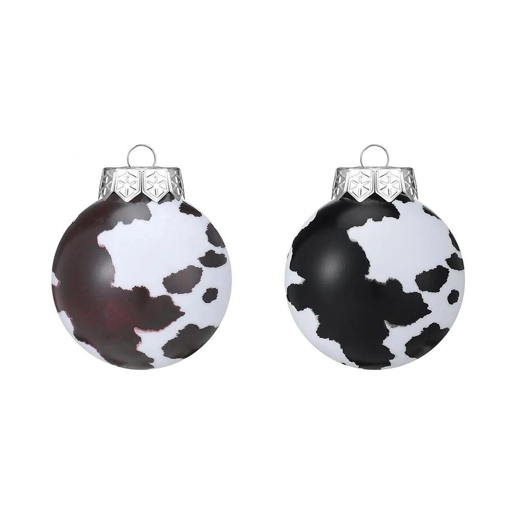 12/24Pcs Cow Print Ball Christmas Tree Ornaments 6CM Western Cowboy Christmas Ball Shatterproof DIY Xmas Tree Hangings Pendant