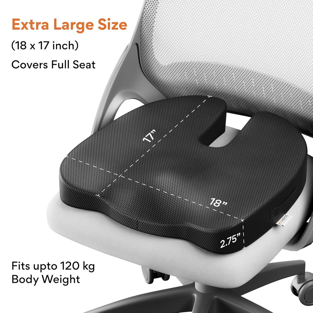 Ergonomic Coccyx Seat Cushion for Pressure Relief and Enhanced Seating Support (46L x 43W x 7H Centimeters), Durable Design up to 120Kg