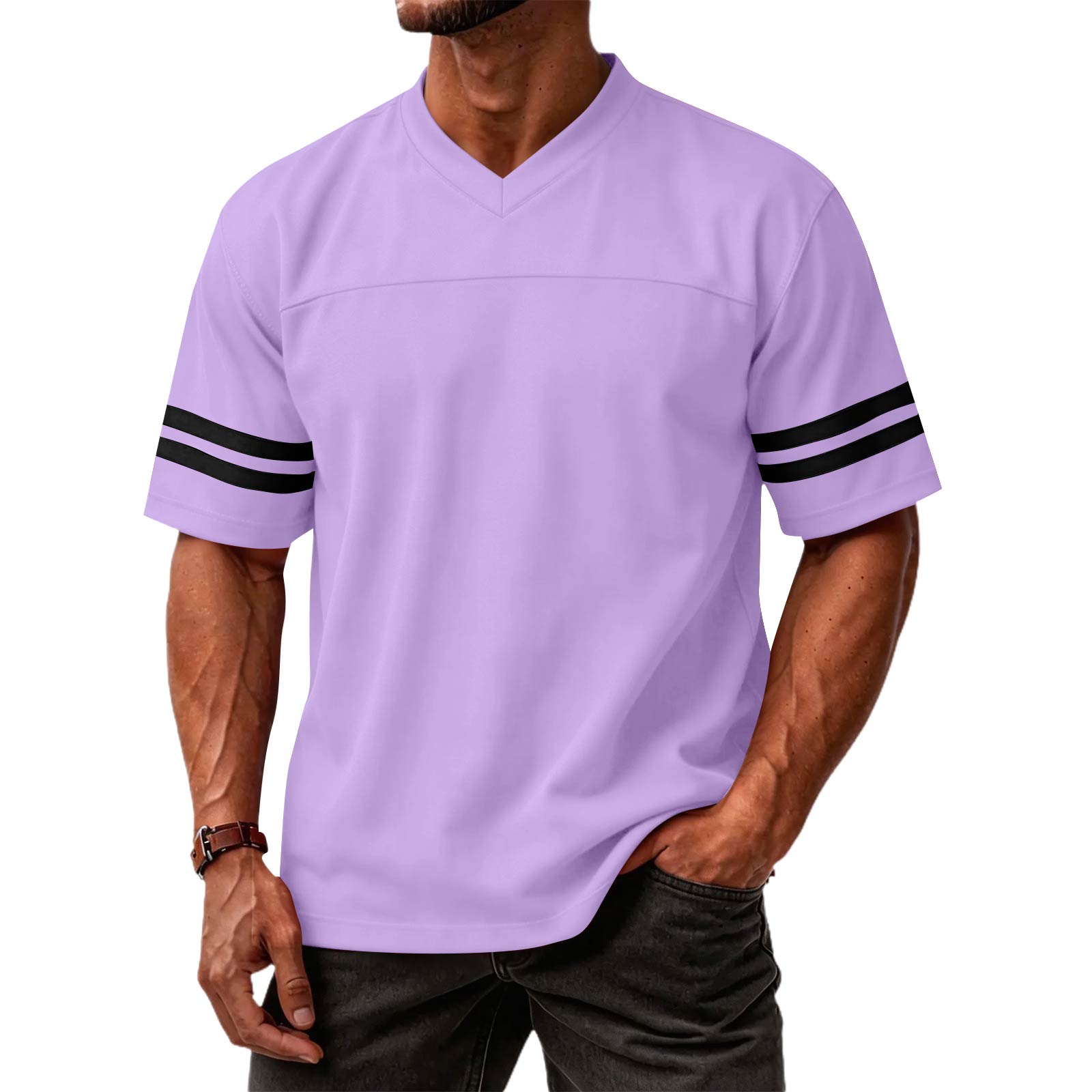 Men s Casual Classic Color-Block V-Neck Lightweight Breathable Short-Sleeve Top XXXL