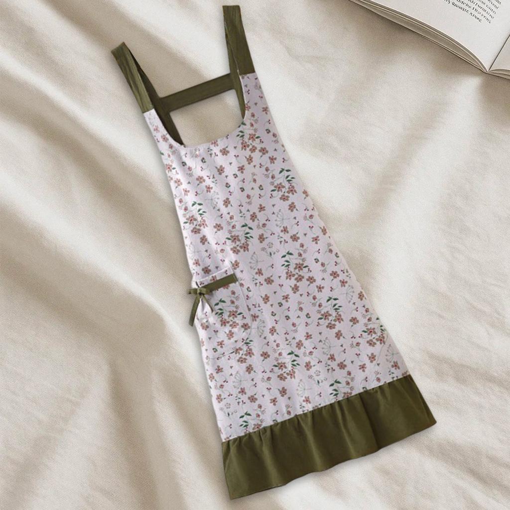 Adjustable Floral Print Cooking Apron with Pockets Stylish Tie-up Work Apron for Women Machine Washable Art Apron