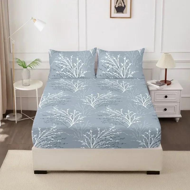 1PC Printed Fitsheet Single Double Twin Queen Size Mattress Cover with Elastic Band Bedsheet Soft Comfortable Fitted Sheet
