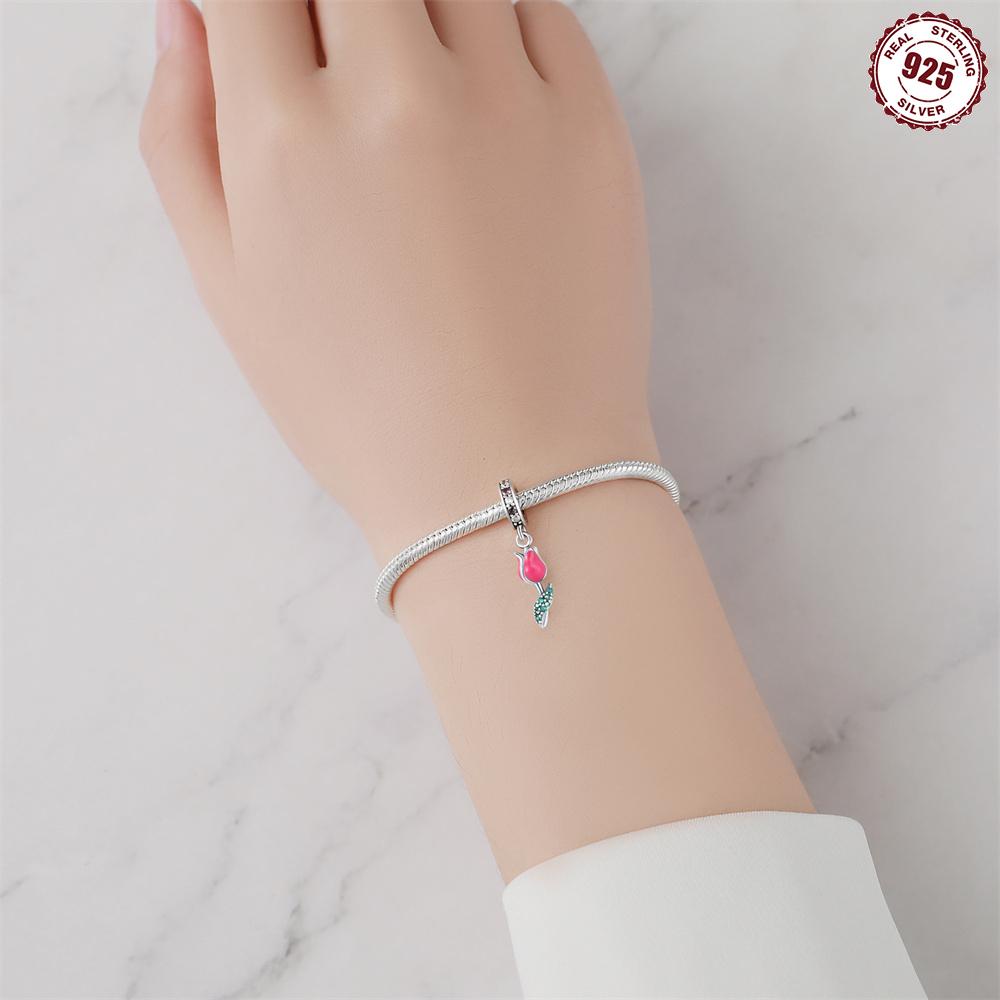 Bead Charms Copper Charm Bead Charms Authentic Pink Tulip Pendant Bead Charms Compatible With Bracelets Jewellery Diy Women Fine Gift Accessory