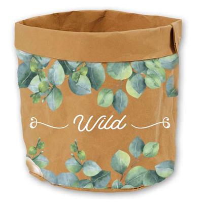 [R2246] - Green Brown 'Wild' Paper Plant Pot - 17x16 Cm