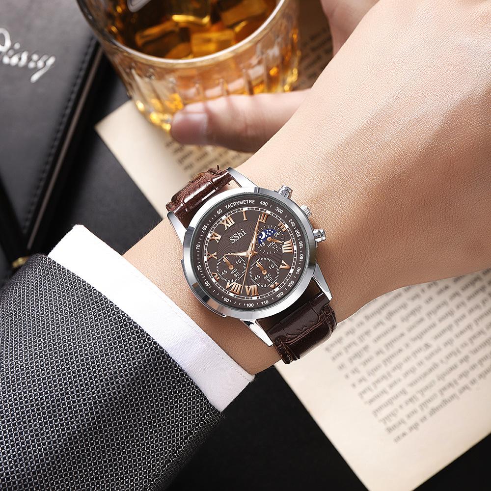 Men'S Watch Platform Watch Men'S Three-Eyed Roman Belt Business Quartz Watch