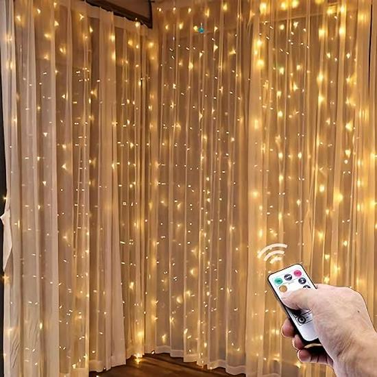 3x3m USB Remote Copper Wire Curtain Lights for Bedroom & Christmas Décor
