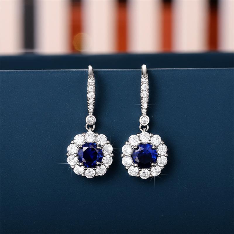 Huitan Fashion Deep Blue CZ Dangle Earrings for Women Newly Designed Temperament Lady's Earrings Wedding Party Luxury Jewelry