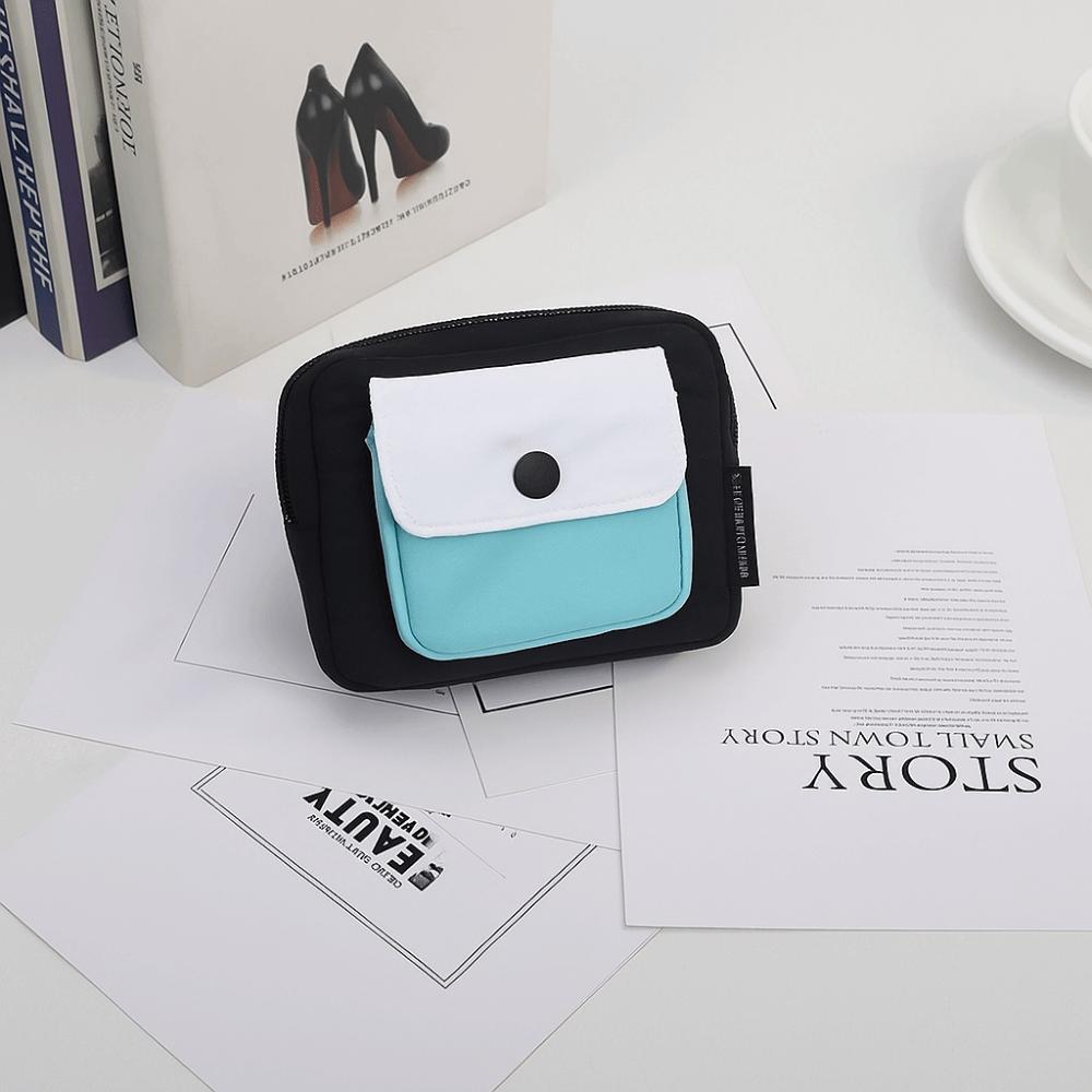 Multifuctional Canvas Coin Purse Contrast Color Mini Storage Bag Fashion Earphone Bag Outdoor
