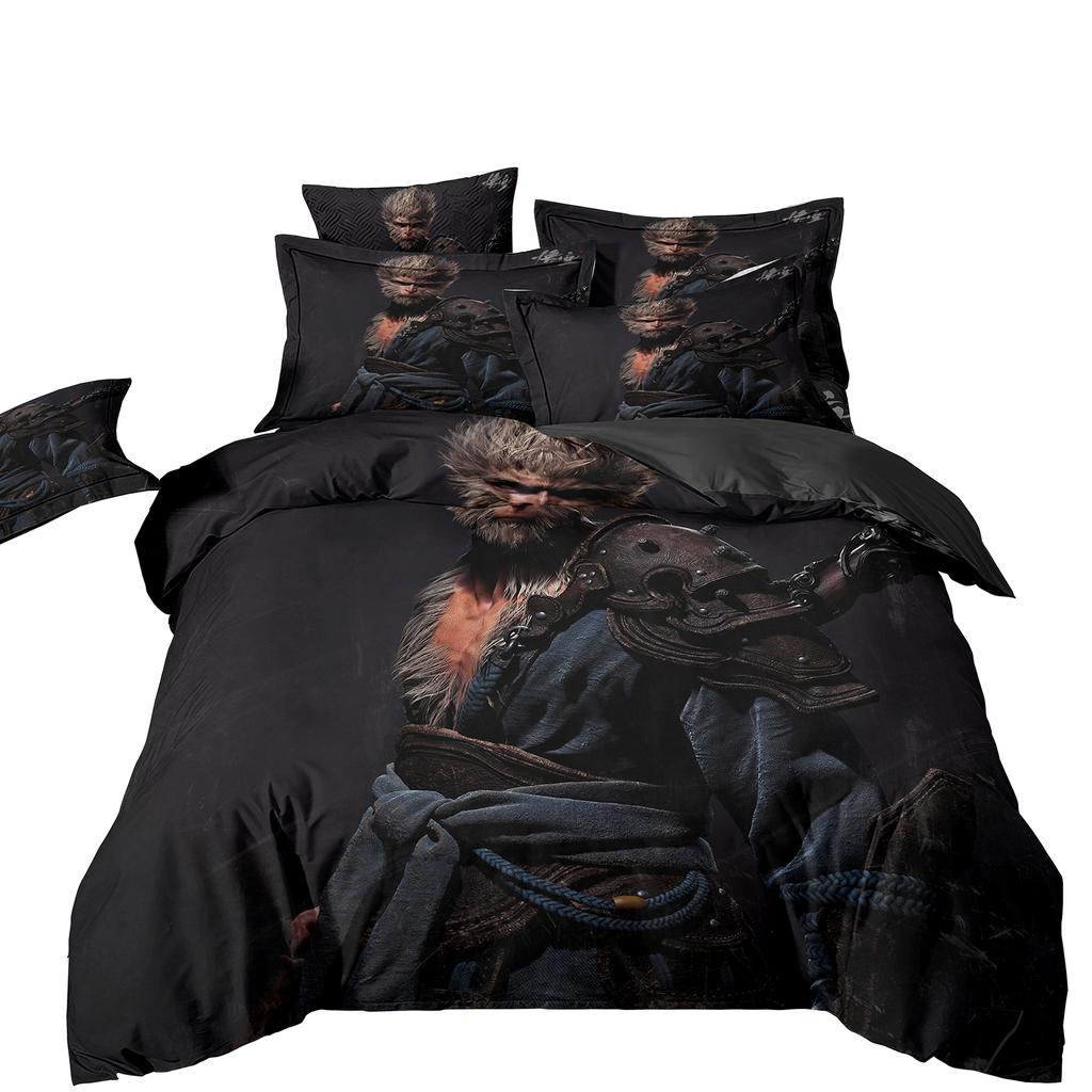Black Myth Wukong Bedding Set,Game Characters Goku Bedding Set,Black 3D Printing Quilt Cover Pillowcase For Children and Adults
