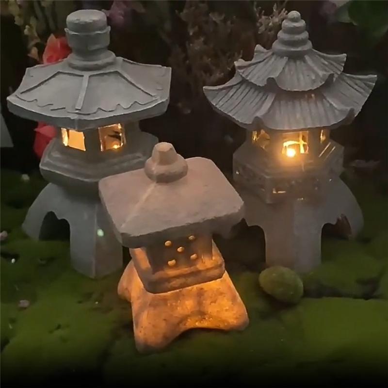 M-Modern-Garden Accessory Ornament Solar Powered Resin Pagoda Lantern Palace Lanterns Tower Statue Solar Lamp Garden Decor B Eas