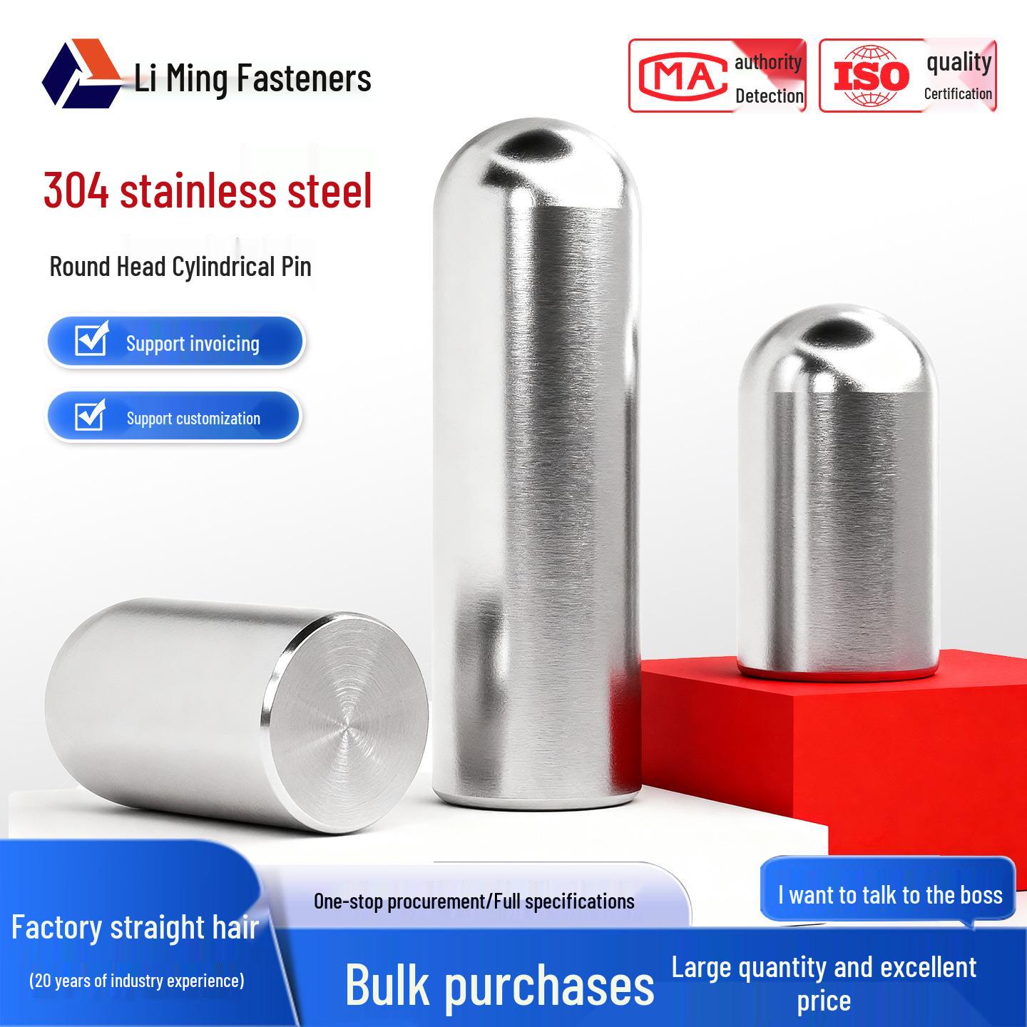 

Stainless Steel Round Head Dowel Pin - Polished Solid Shaft (m3, m4, m5, m6, m8) Diameter 3mm, Length 8mm