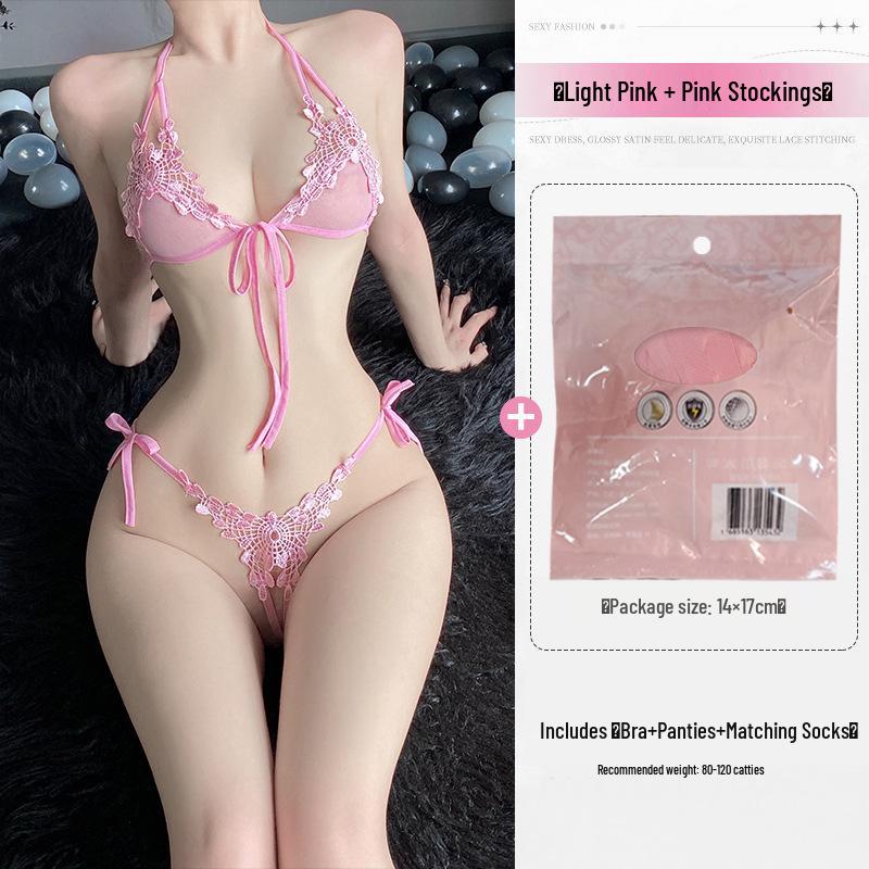 Dreamy Nights: Erotic Lace Lingerie Set - Women’s Sexy Small Chest Open Crotch Sleepwear