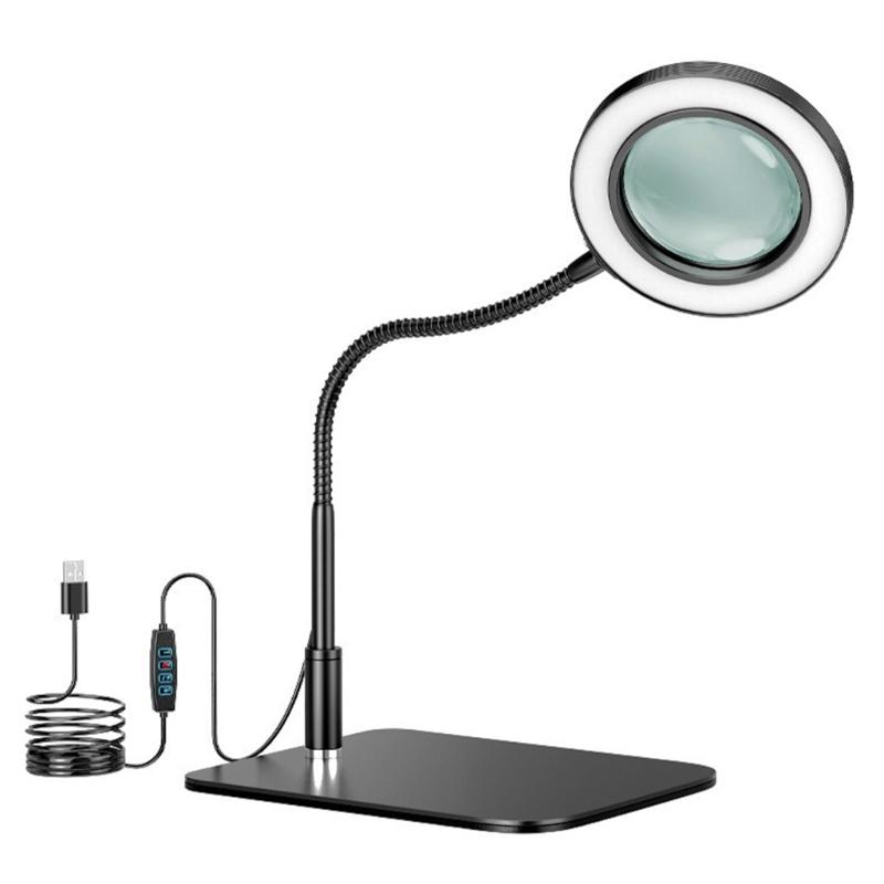 LED Desk Magnifying Device With Flexible Neck And Adjustable Lighting For Crafts Reading Repair Tasks