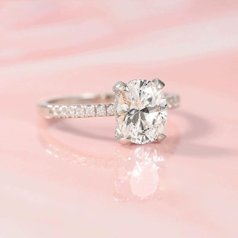 Arvaleff S952 Silver Ring with Pigeon Egg 3ct Diamond & 8x10 Oval Cubic Zirconia - European & American Style