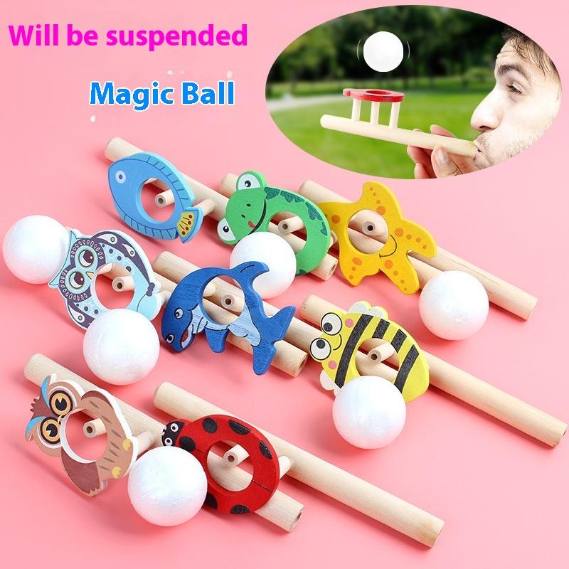 Cartoon Foam Ball Blower Traditional Wooden Rods Blowing Ball Game Fun Gadgets Balance Training Educational Toys Learning Toys