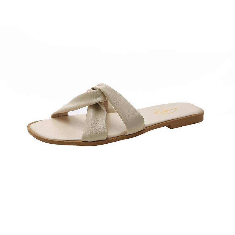 Beach Shoes Womens Slippers Outdoor Slides Pantofle Butterfly-Knot Fashion Sabot Soft Flat 2022 Summer Luxury Pu Butterfly-Knot 37