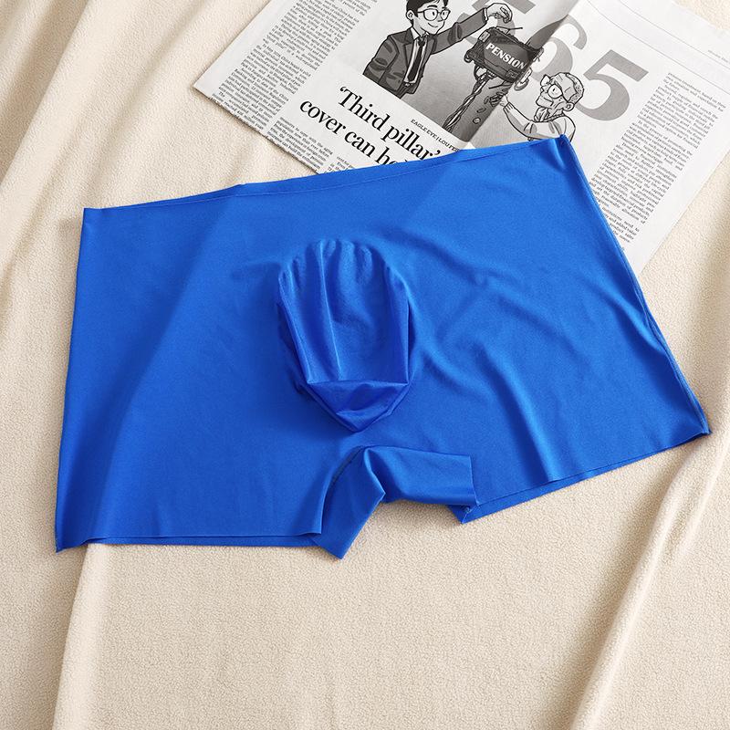 Men's Summer New Solid Color Ice Silk Ultra Thin No Trace Breathable Quick Dry Mid Waist Flat Angle Briefs