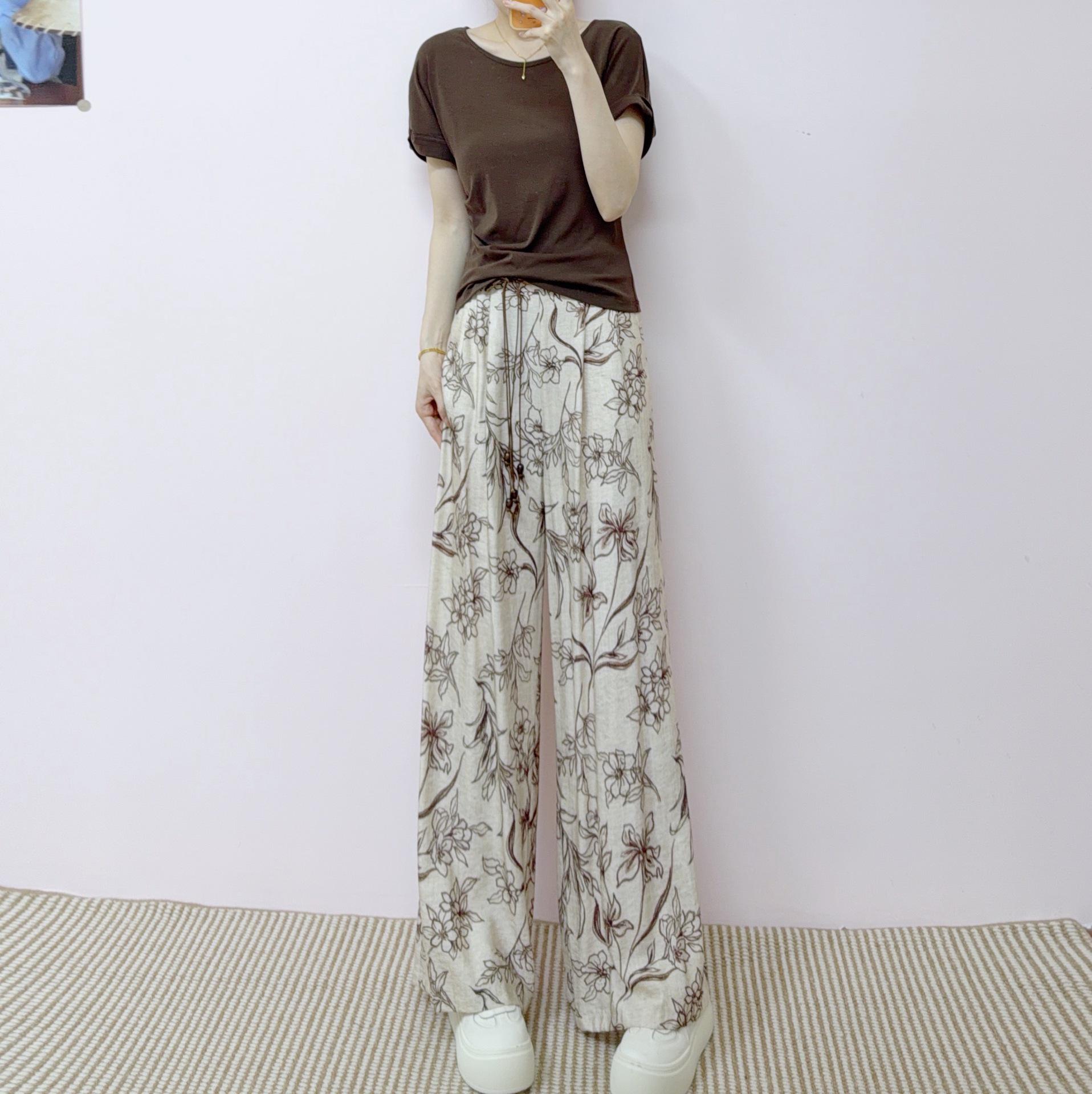 

Spring/Summer 2026 Slimming T-shirt & Retro Wide-Leg Pants Set M (45-55 kg) хаки