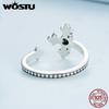 WOSTU Real 925 Sterling Silver Punk Jewelry Retro Cross Open Ring For Women Cool Black CZ Statement Adjustable Rings Party Gift