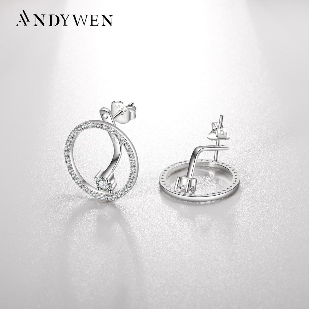 ANDYWEN 925 Sterling Silver Two Way Circle Round Zircon Pave Piercing Pendientes Luxury Stud Earring Luxury Fine Jewelry