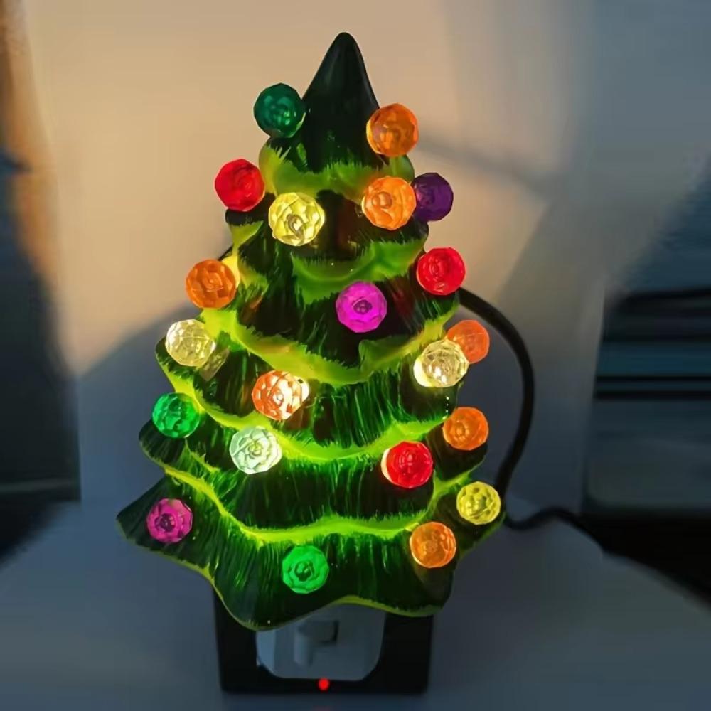 US Plug Christmas Tree Night Light Resin Bedside Lamp Christmas Mood Light  Study