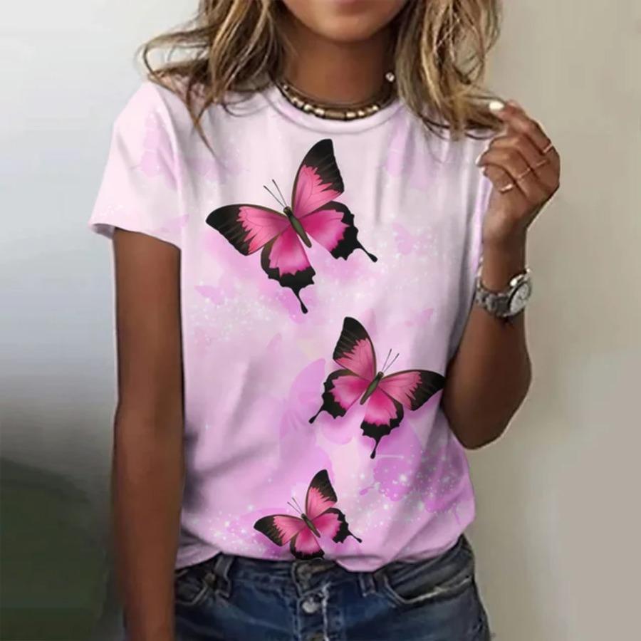 

Летняя новинка, женская футболка с 3D-принтом в виде бабочек, женская футболка с круглым вырезом, Harajuku Y2k Fashion Casual T-Shirt, свободный топ большого размера 6XL