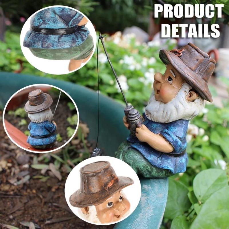 Fishing Gnome Statue Figurine Resin Dwarf Sculpture Home Garden Decor Ornament