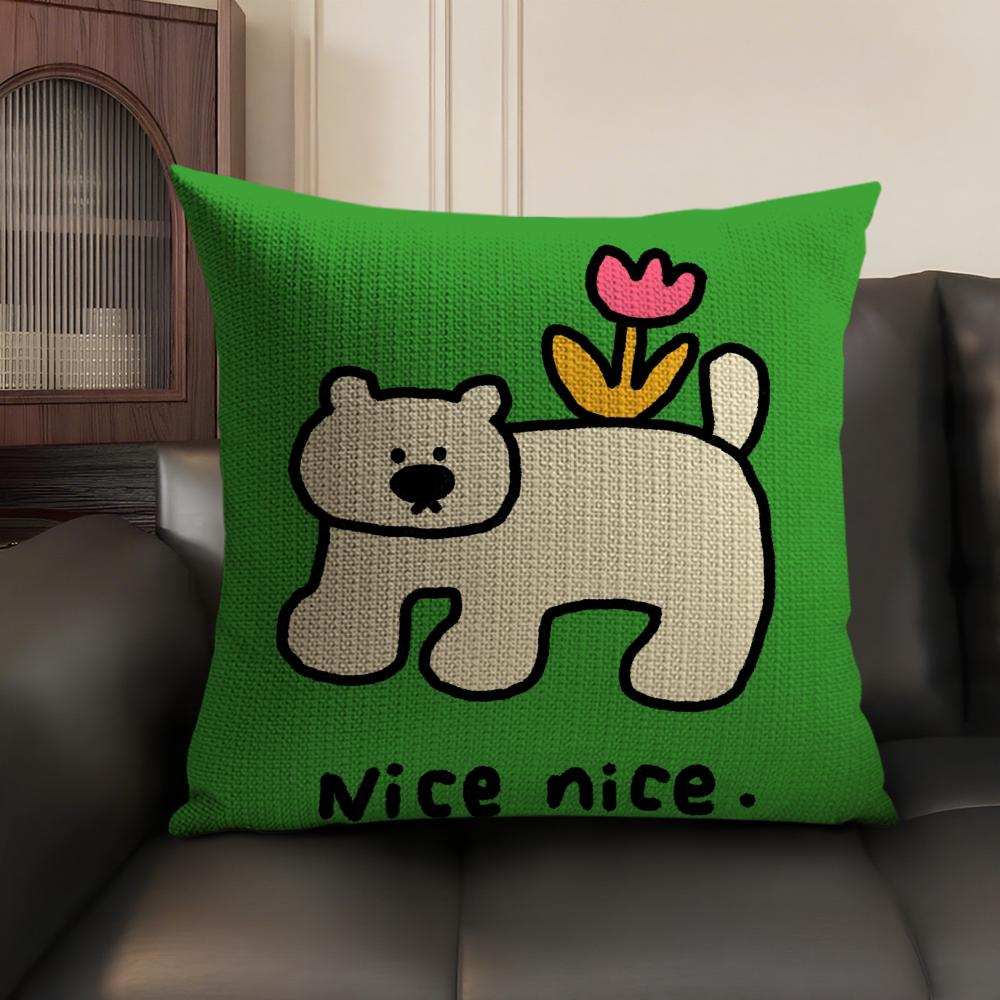 Happy Dog Cushion Cover Natural Linen Organic Fabric DoubleSided Printing Sofa Home Decor Breathable Environmentally Friendly