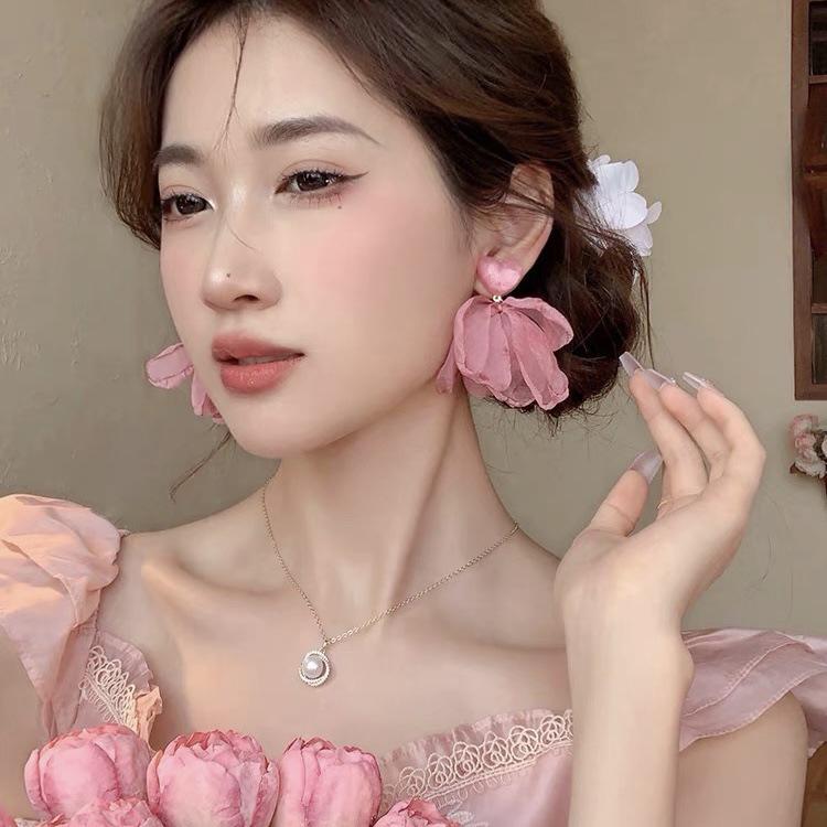 925 Silver Pink Heart Flower Butterfly Tassel Earrings - Sweet, Elegant, and Whimsical Design
