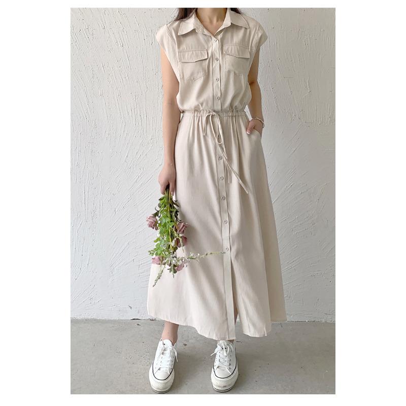 Summer New Shirt Dress Women's High-end Sense Loose Sleeveless Fashion Versatile Lazy Style Long Dress