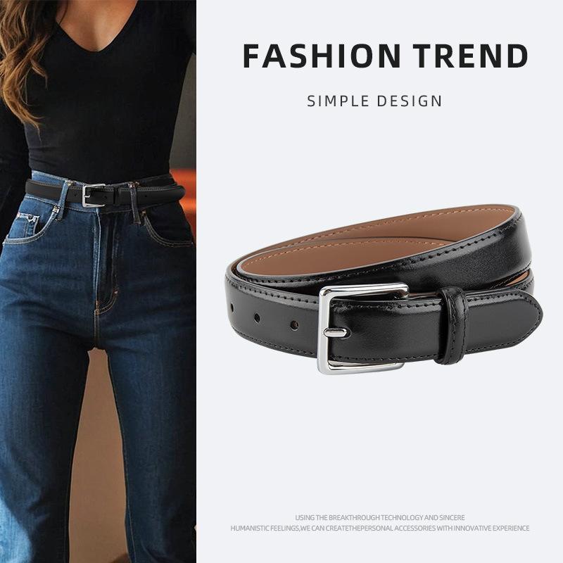 Classic Women's Genuine Leather Belt, Fashionable Alloy Pin Buckle, Jeans Dress, Decorative Cowhide Leather Belt for Girls