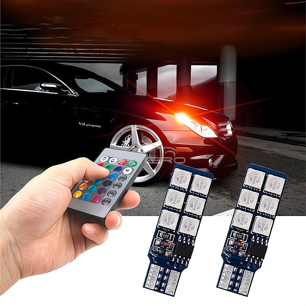 2X Auto Interior Decoration LED T10 W5W Atmosphere Car Light RGB Remote Controller Colorful Reading Door Side Marker Tail Backup