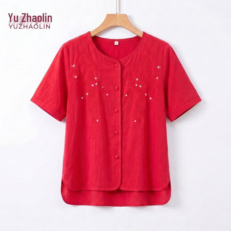 YUZHAOLIN 100% Cotton Short-Sleeve Summer Top & Pant Set for Senior Women XL
